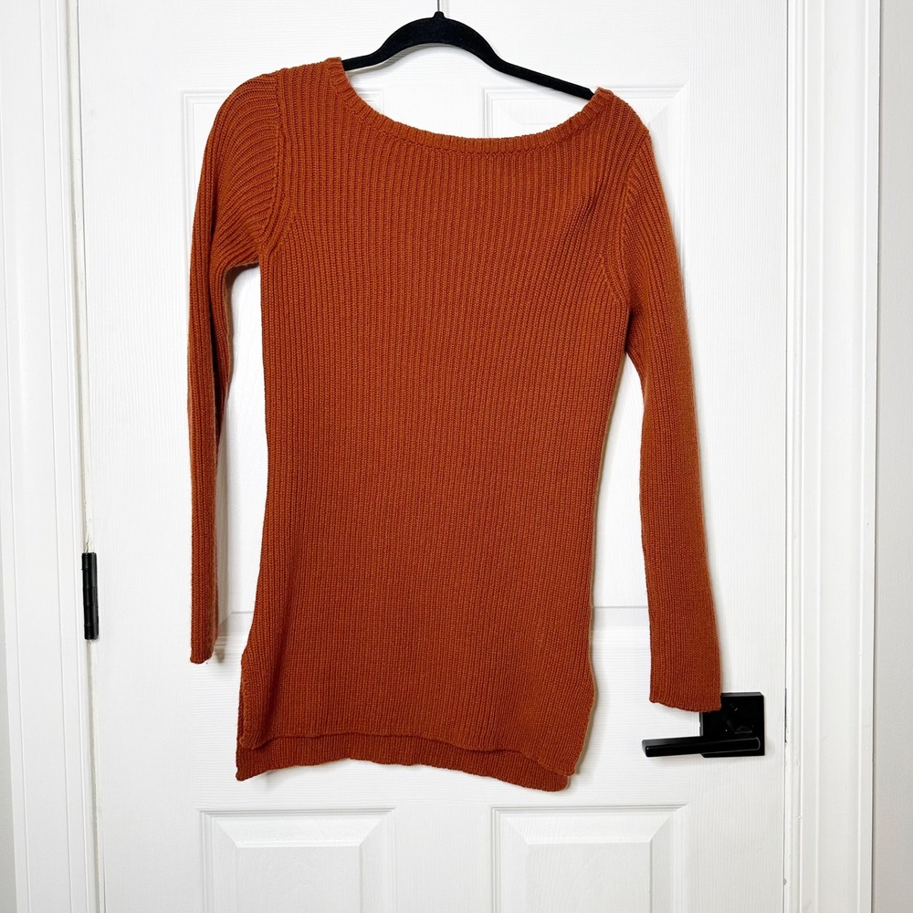 WoolOvers Merino Wool‎ Tunic Sweater Orange Long Sleeve Ribbed Knit